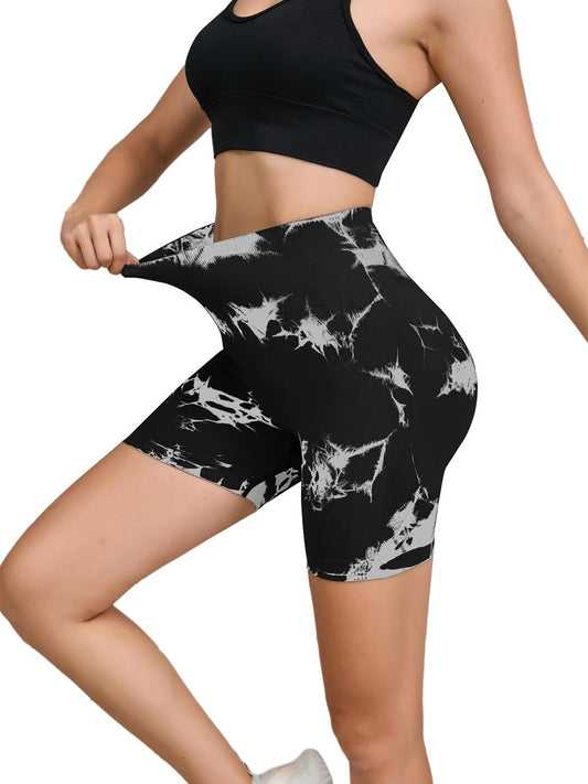 Tie-Dye Seamless High-Waist Fitness Shorts – Peach Lift & Sculpt