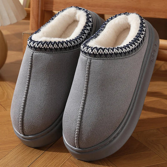 Unisex Fluffy Platform Slippers – Cozy, Non-Slip Winter Cotton Shoes for Home Comfort